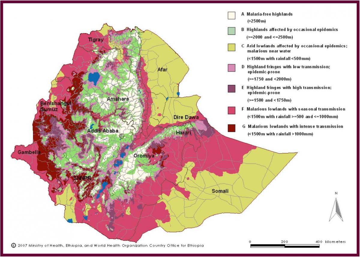 mapa Etiópia malária