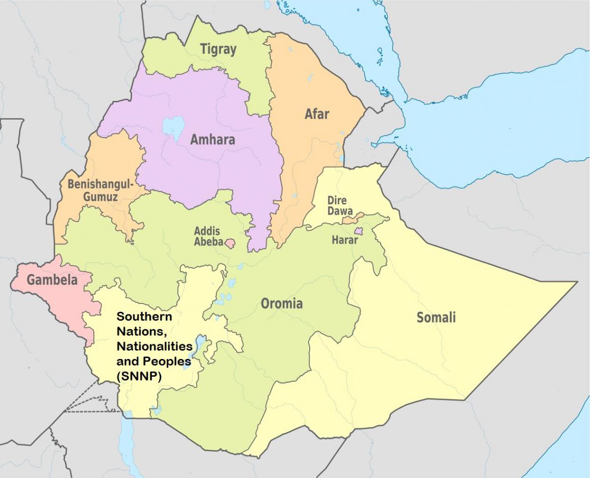 Etiópia regionálne štáty mapu