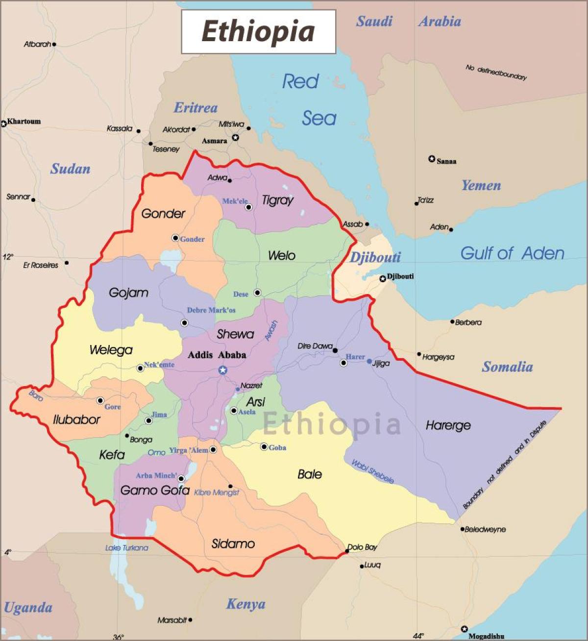 Etiópia mapu s mestá