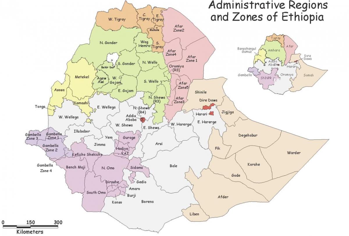 Etiópsky mapa podľa regiónu