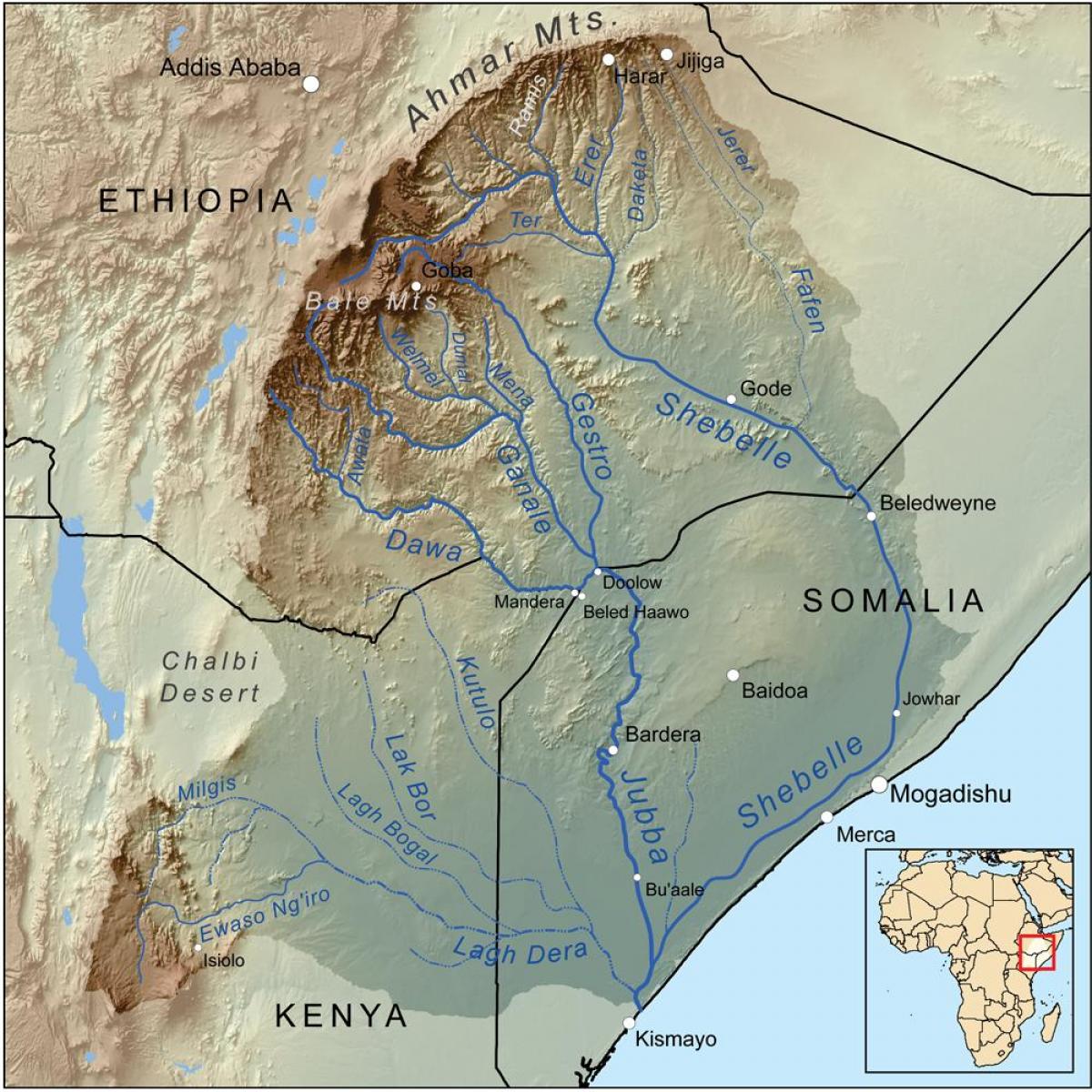 mapa Etiópskej rieky