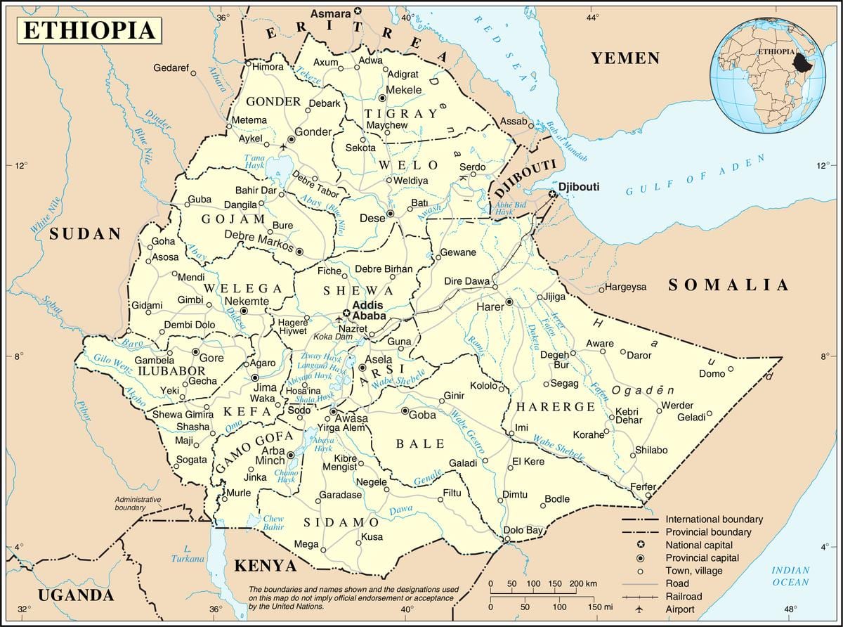 aktuálna mapa Etiópia
