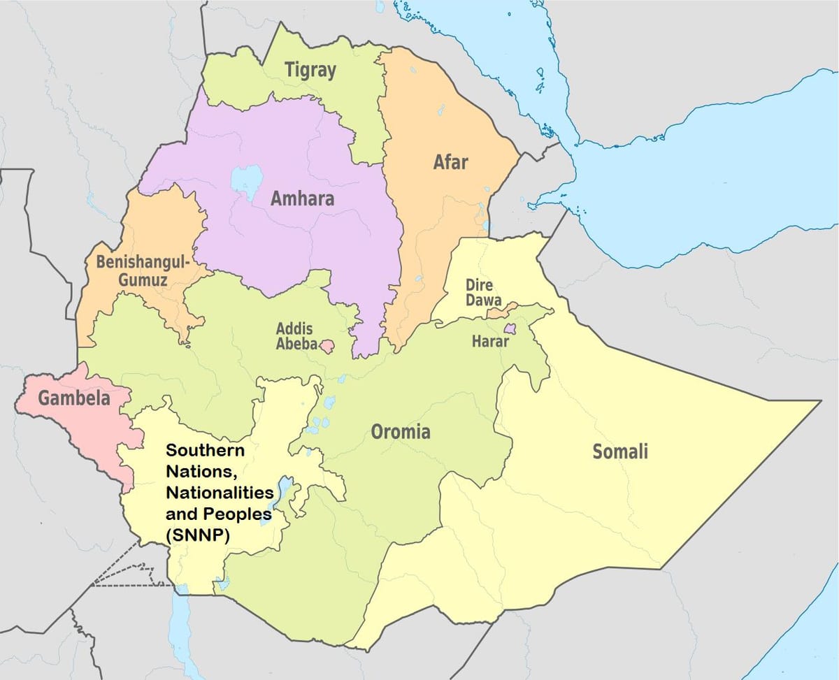 Etiópia amhara mapa regiónu