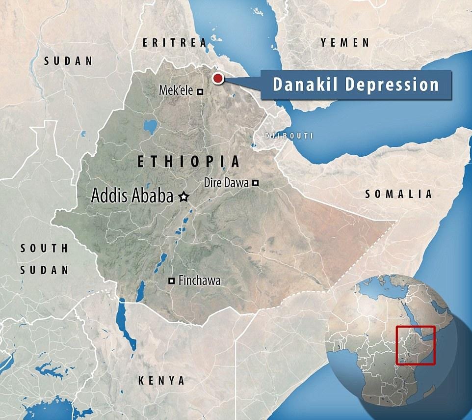 danakil depresie Etiópia mapu