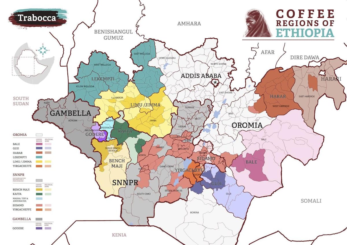 mapa Etiópia káva