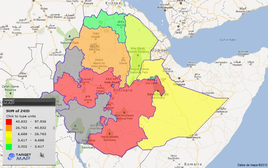 Etiópia provincií mapu