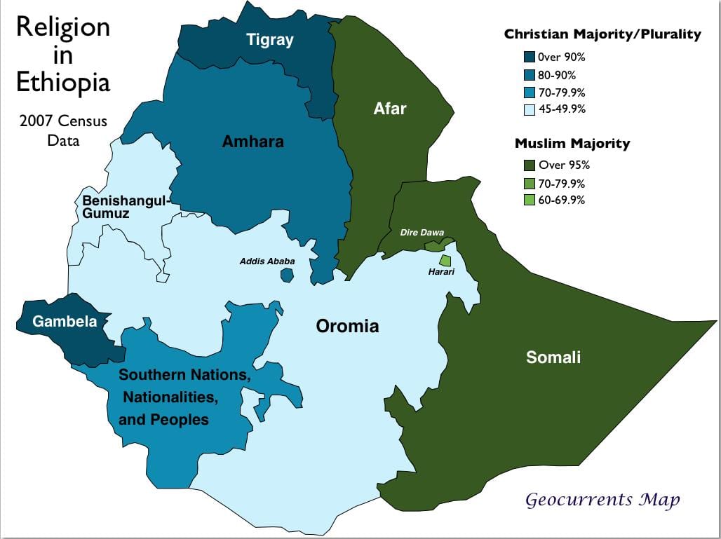 mapa Etiópia náboženstvo