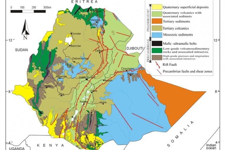 mapa Etiópia prírodných zdrojov