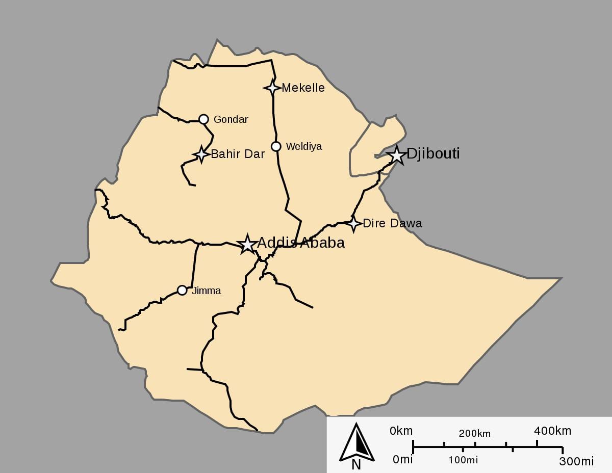 mapa Etiópia vlak