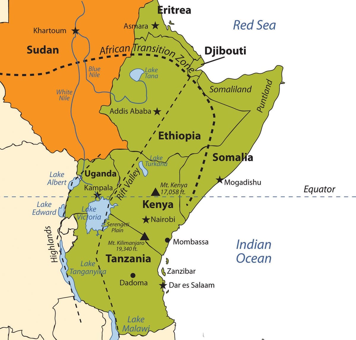 mapa Etiópskej planiny afrika