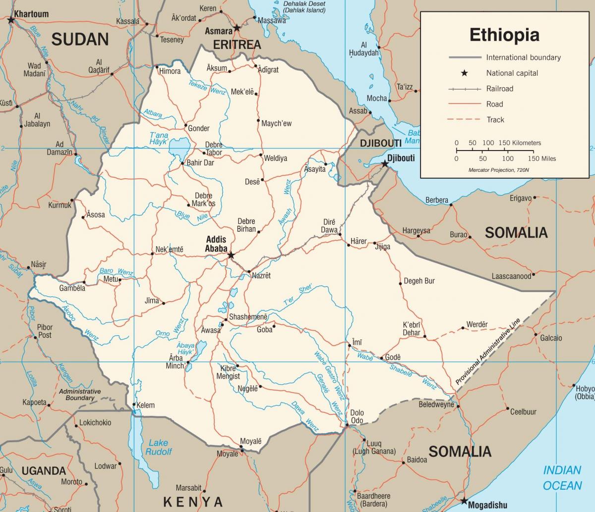 Etiópsky cestnej siete mapu
