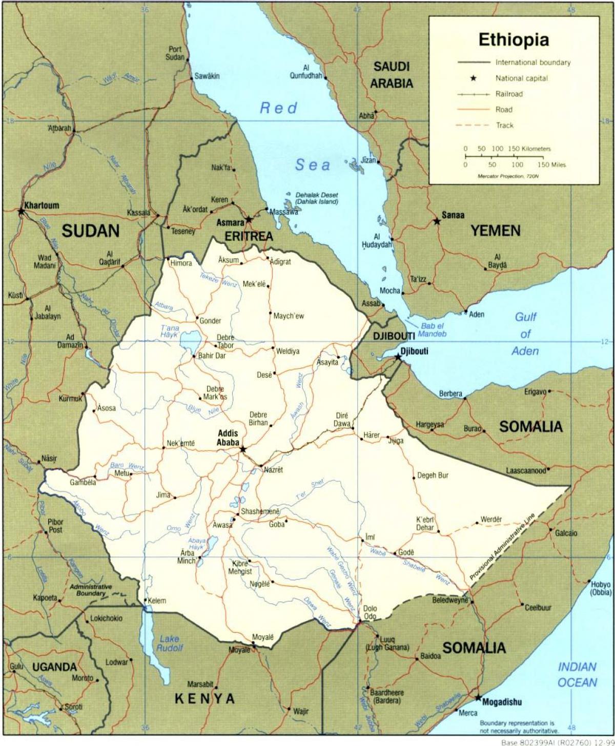 mapa Etiópia a okolitých krajín
