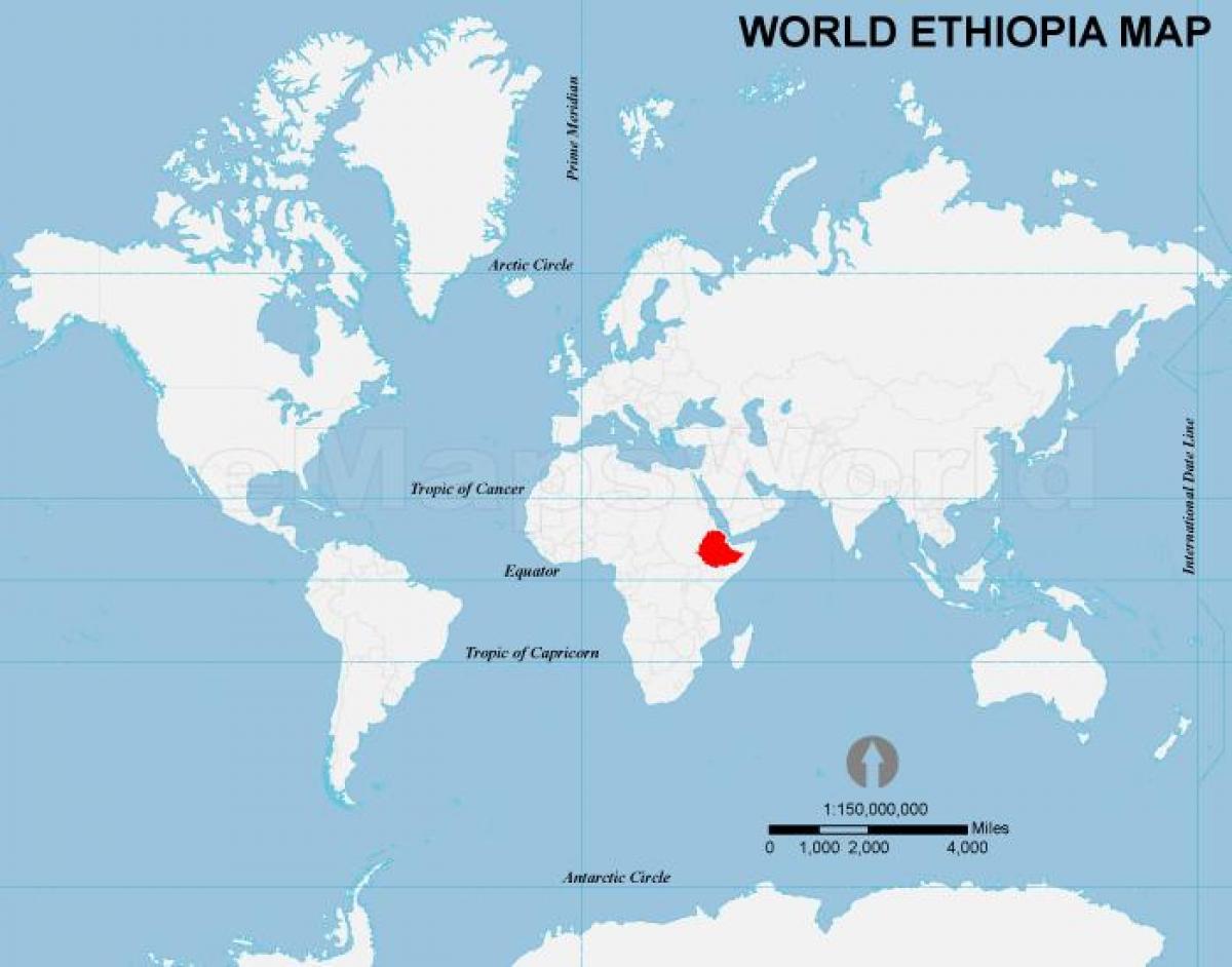 mapa sveta Etiópia miesto