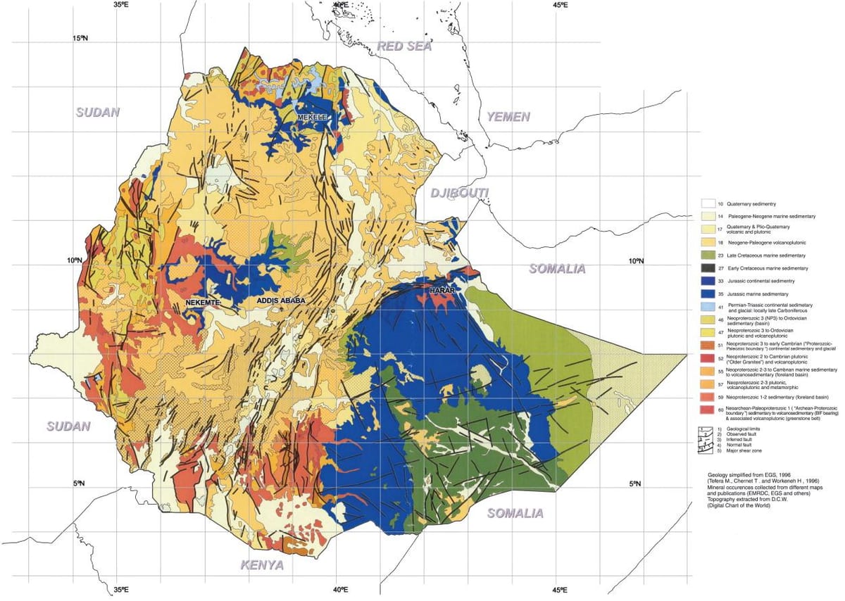 mapa geologická mapa Etiópia