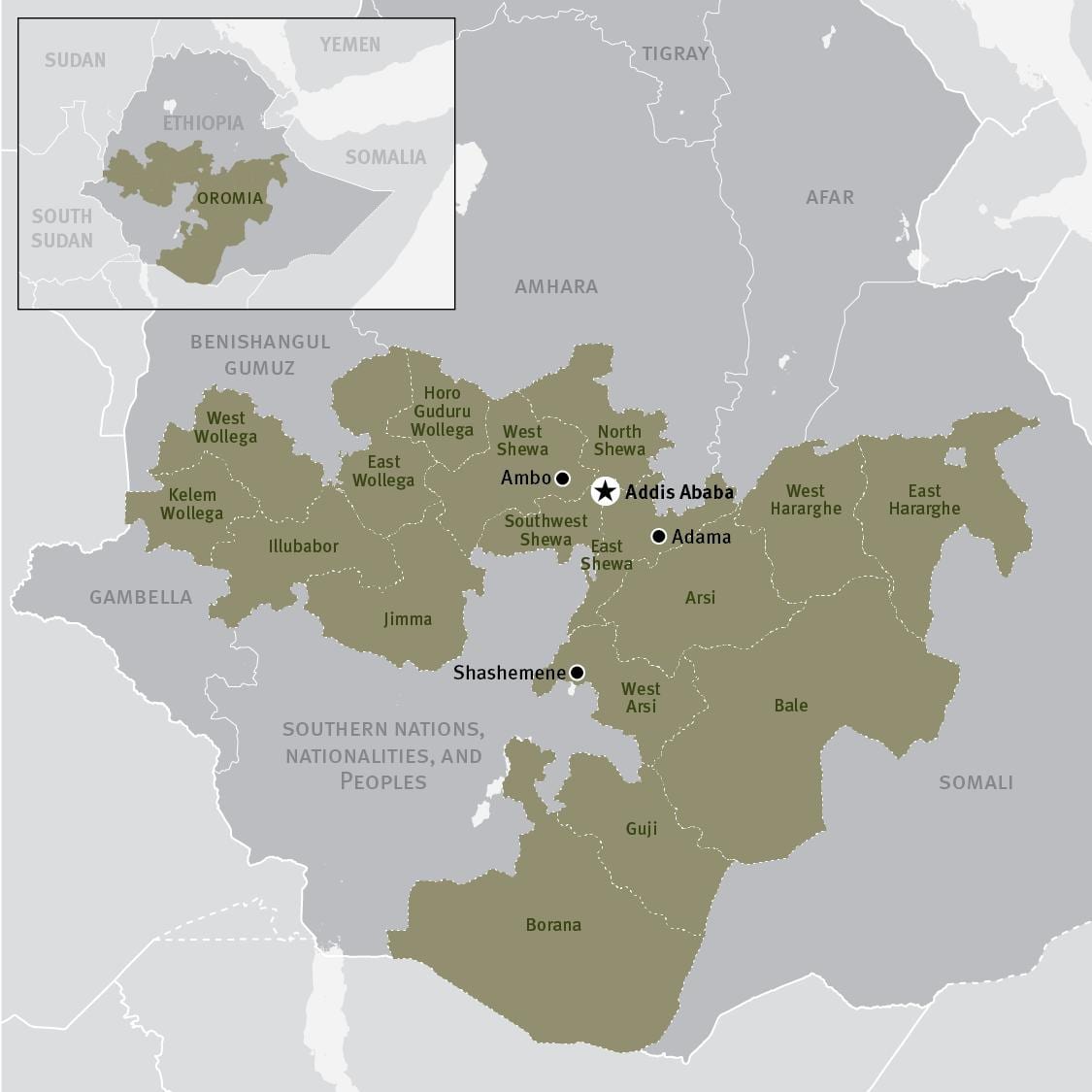 mapa oromia regiónu v Etiópii