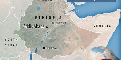Danakil depresie Etiópia mapu