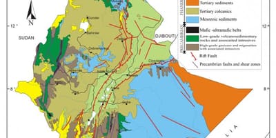 Mapa Etiópia prírodných zdrojov
