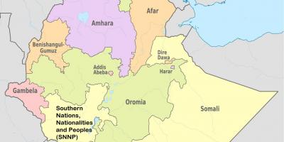 Etiópia regionálne štáty mapu