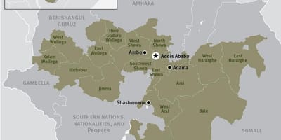 Mapa oromia regiónu v Etiópii